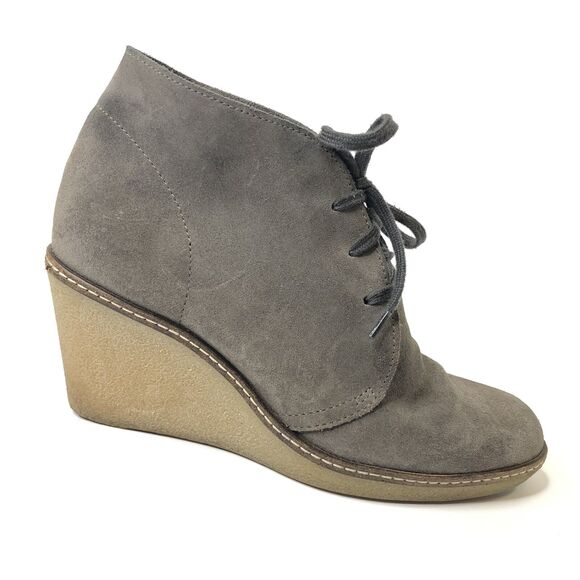 J Crew Womens Gray Suede Wedge Lace Up Booties Macalister Italy Size 8 - Picture 5 of 12
